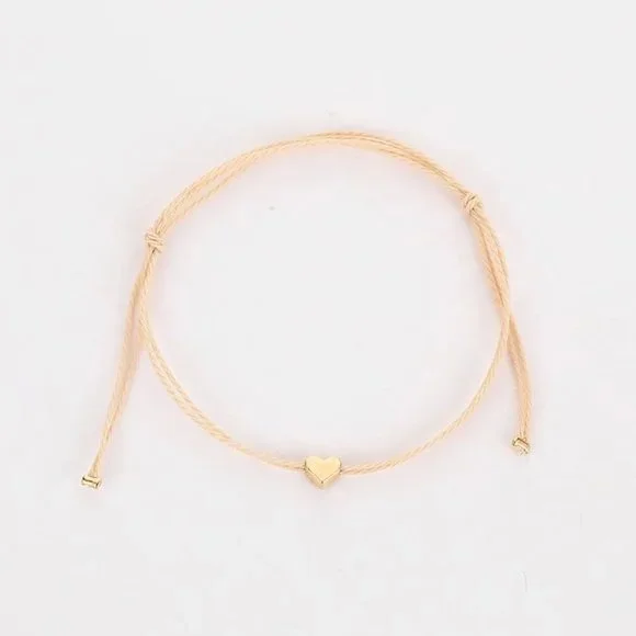 Minimalist Gold Heart Adjustable Slip Knot Rope Bracelet NEW - Picture 4 of 6